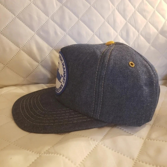 Vintage Blue  Denim Fresh Lake Fish Market Grand Bend ON Foam Inside Hat - Picture 2 of 6